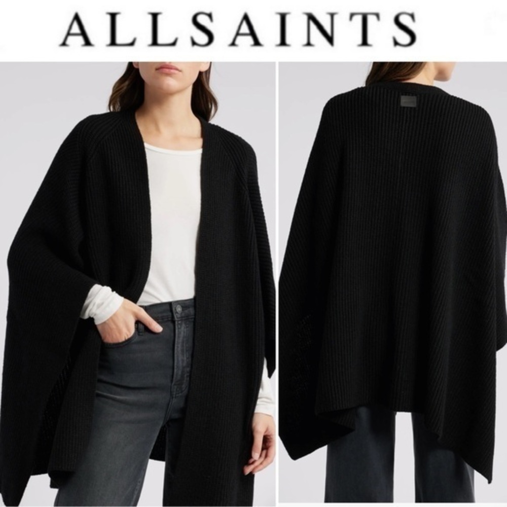 ALLSAINTS Travelling Rib Ruana Black One Size 169$ NWT